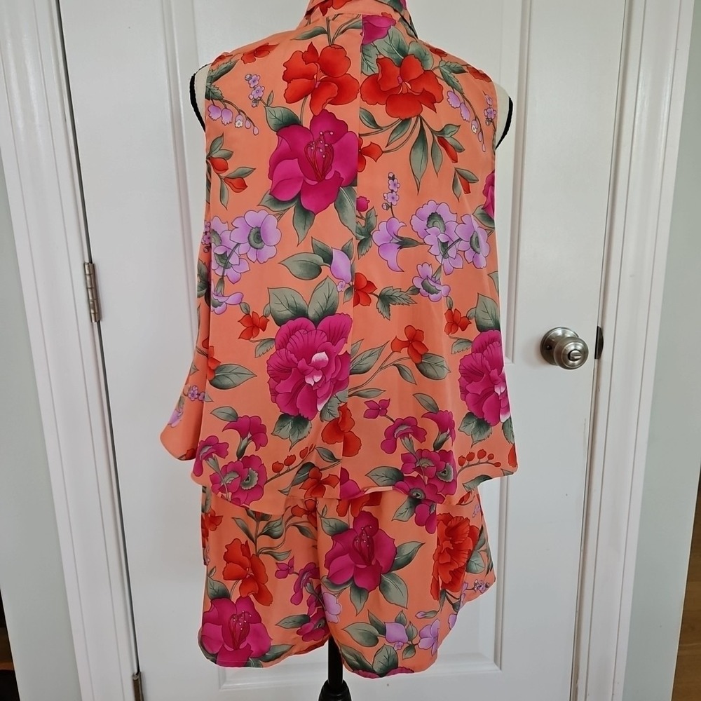 Vintage Victorias Secret Gold Label Floral Pajama Set Peach Pink Orange Medium - Picture 3 of 12